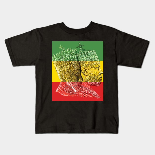 Haile Selassie Menelik Kings of Kings Ethiopia Kids T-Shirt by rastaseed